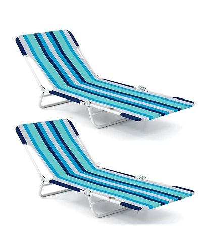 Sugift 2 Pieces 5-Position Lay Flat Beach Recliner with Carry Strap and Metal Frame