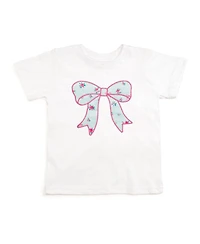 Sweet Wink Little Girls Sky Blue Floral Bow Patch Short Sleeve T-Shirt