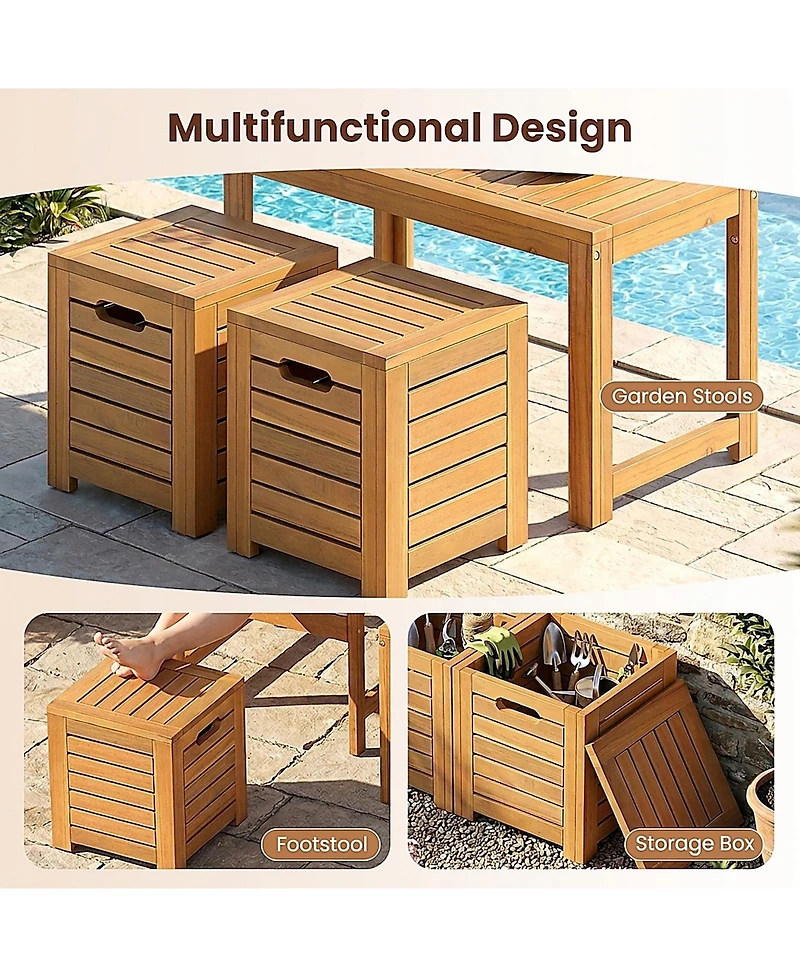 Sugift Acacia Wood Outdoor Coffee Table with Stools Set of 2 3 Pieces Patio Table and Stools Set