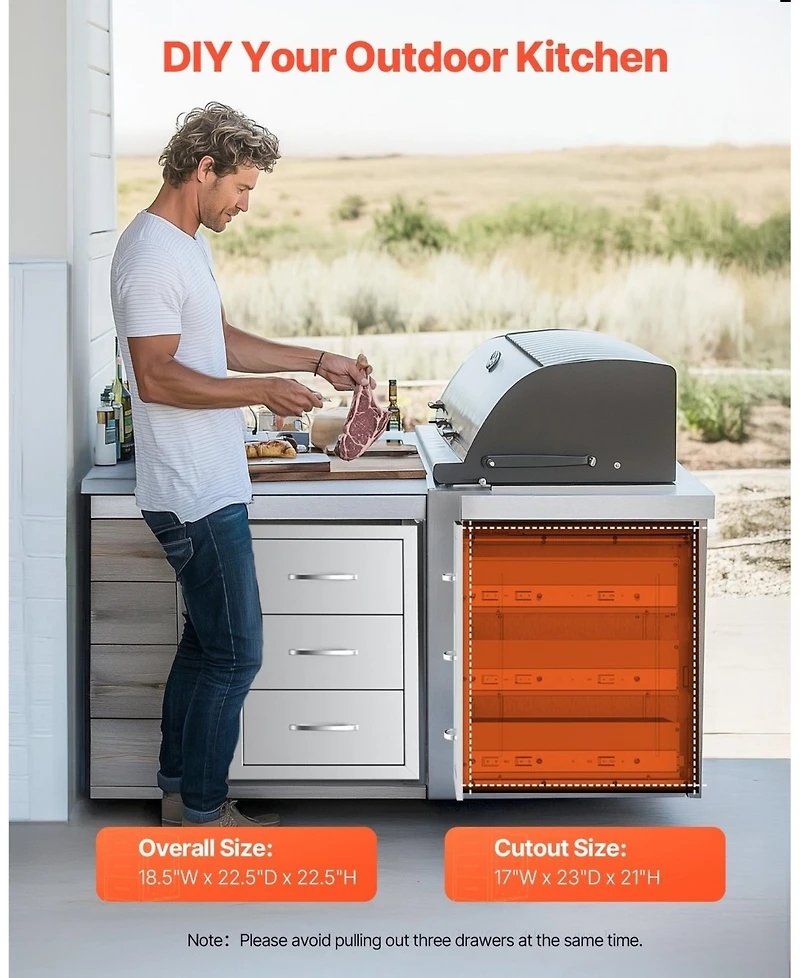 Sugift Triple Access Kitchen Drawers 18.5in W 22.5in H