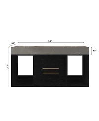 Sillysis Wall Mounted Bathroom Vanity with Faux Marble Top and Ceramic Sink, Open Shelf Plywood Cabinet