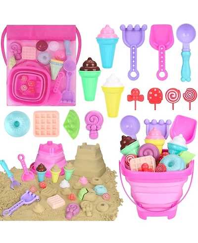Gnuadz 19-piece Collapsible Beach Toys Sand Bucket Shovels Mesh Bag Molds Ice Cream Sandbox Kids