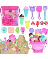 Gnuadz 19-piece Collapsible Beach Toys Sand Bucket Shovels Mesh Bag Molds Ice Cream Sandbox Kids
