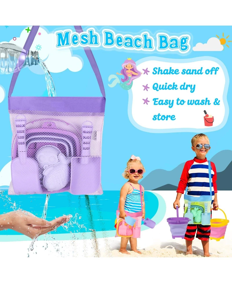 Gnuadz 18Pieces Collapsible Beach Toys Foldable Sand Buckets Shovels Set