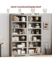 gaomon 6-Tier Farmhouse Bookshelf, 75" Tall Open Bookcase with Adjustable Shelves, 31.5" Wide Storage for Home Office Living Room Bedroom