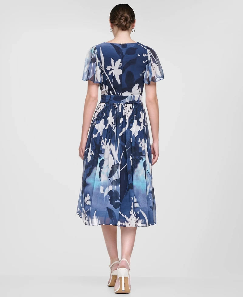 Dkny Women's Flutter-Sleeve Release Pleat Midi Dress
