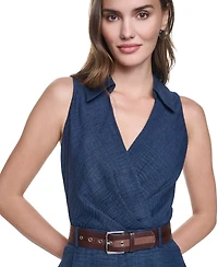 Dkny Women's Collared Sleeveless Belted Jumpsuit