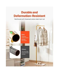 Sugift Coat Rack Freestanding with Quartz Stone Base and 3 Round Hooks for Entryway