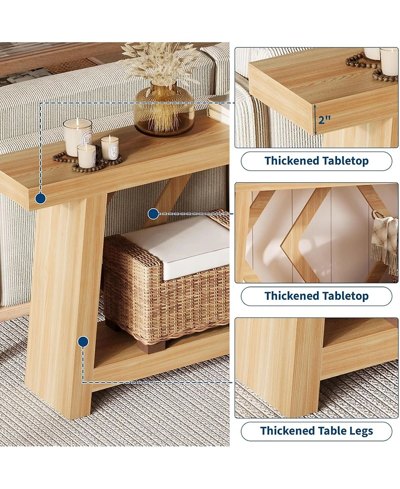 gaomon 70.9 Inch All-Wood Console Table, Ultra-Stable Trapezoid Leg Sofa Table Behind Couch, 2-Tier Extra Long Entryway Table for Hallway, Living Room