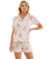Jaclyn Intimates Women's Short-Sleeve Notch Collar Top and Shorts, 2-Piece Set