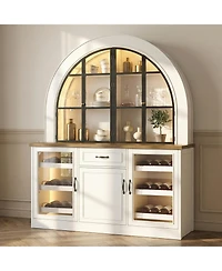 Homsee Wine Cabinet with Bluetooth Led Lighting - Farmhouse Hutch with Adjustable Shelves & Dual Wine Racks |Storage Cabinet