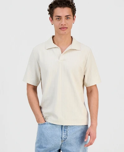 Sun + Stone Men's Textured Johnny-Collar Polo Shirt, Macy's Exclusive