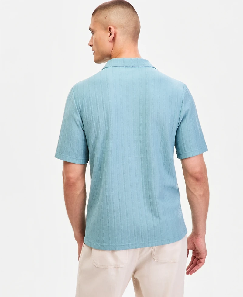 Sun + Stone Men's Textured Johnny-Collar Polo Shirt, Macy's Exclusive
