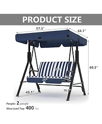 GarveeLife Outdoor Porch Swing with Adjustable Canopy, 3-Seat Swing Chair Heavy Duty Outdoor Swing Metal Frame Patio Swing for Garden Backyard
