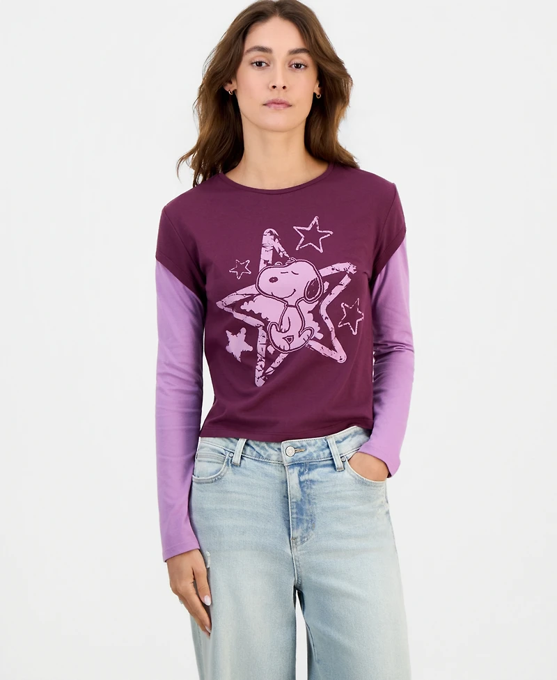 Grayson Threads, The Label Juniors' Snoopy Long-Sleeve Layered-Look Top