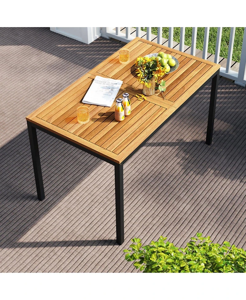 Gouun 4 Piece Acacia Wood Patio Dining Set with Rectangular Table, 2 Chairs and Bench, Umbrella Hole