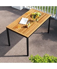 Gouun 4 Piece Acacia Wood Patio Dining Set with Rectangular Table, 2 Chairs and Bench, Umbrella Hole