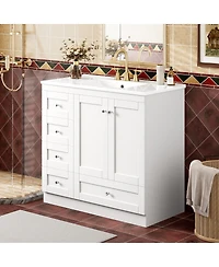 Sillysis Modern Bathroom Vanity with Ceramic Sink, Freestanding Mdf Cabinet, Soft Close Drawers for Small Spaces