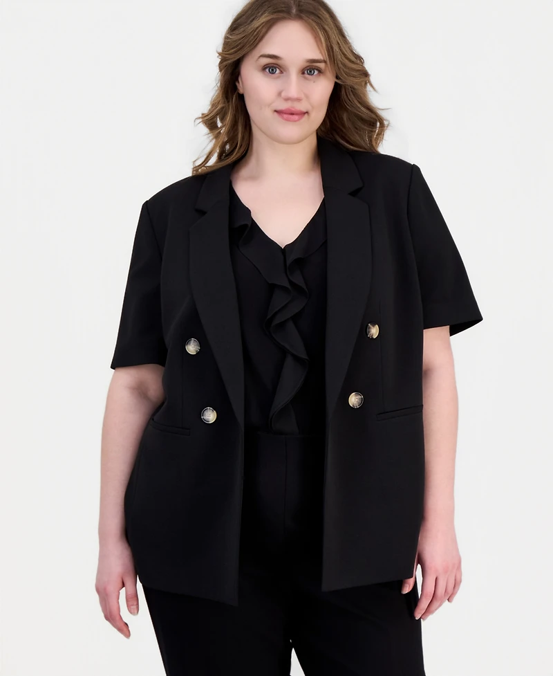 Anne Klein Plus Short-Sleeve Open-Front Blazer