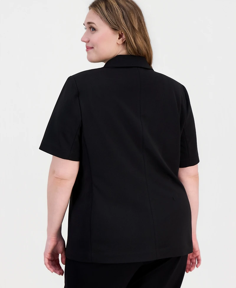 Anne Klein Plus Short-Sleeve Open-Front Blazer