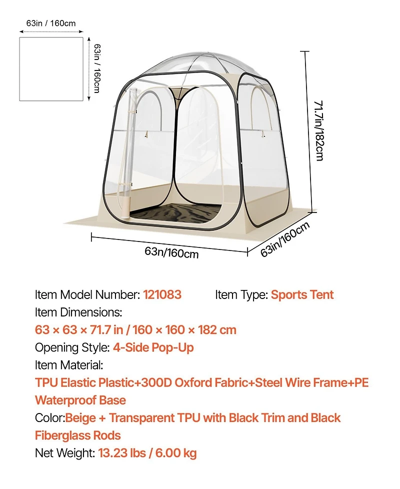 Skonyon Pop-up Sports Tent Waterproof Portable Bubble Tent for 2-4 Persons