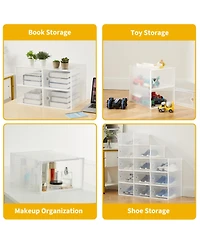 homfan 12Pcs Clear Collapsible Shoe Storage Boxes - Stackable Transparent Organizer Bins for Closet, Home, and Shoes - Space-Saving