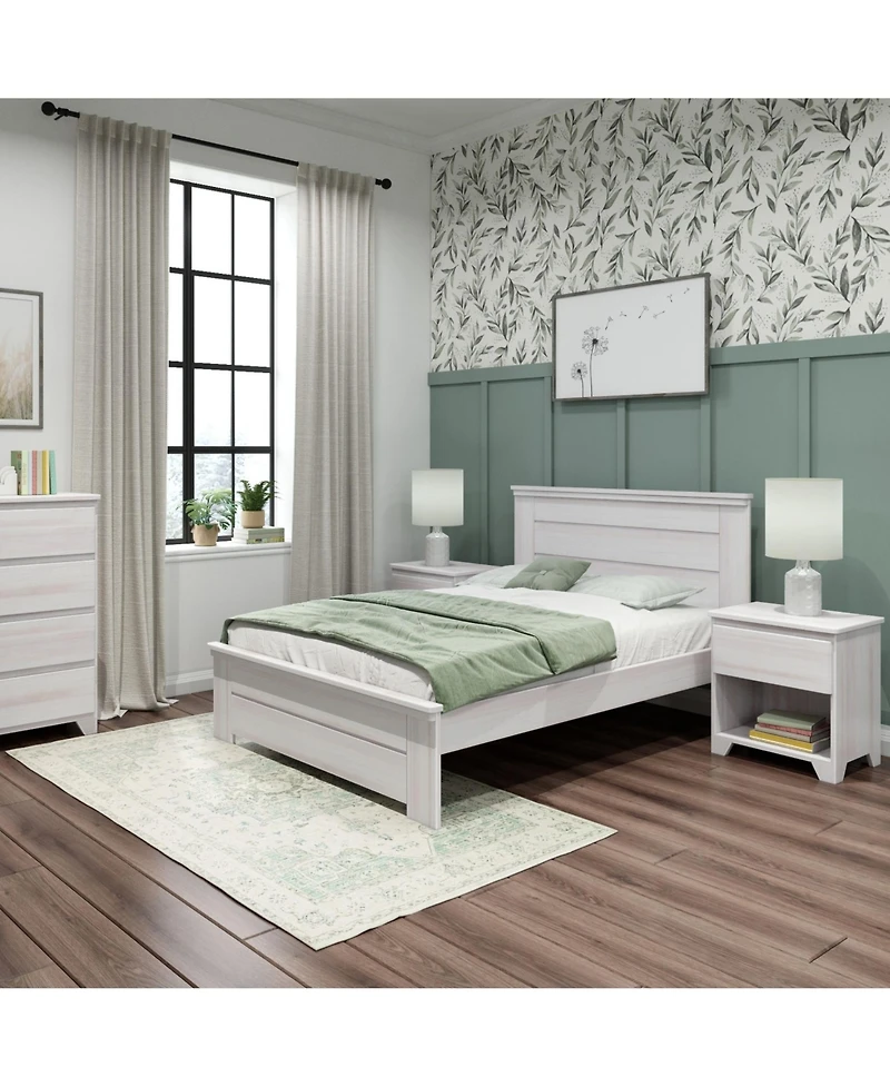 Max & Lily Full Bed Frame with Panel Headboard, Modern Farmhouse Solid Wood Platform