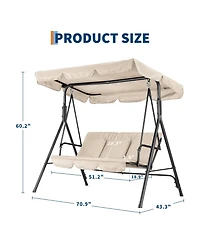 GarveeLife Outdoor Porch Swing with Adjustable Canopy, 3-Seat Patio Chair Stand Heavy Duty Metal Frame for Garden