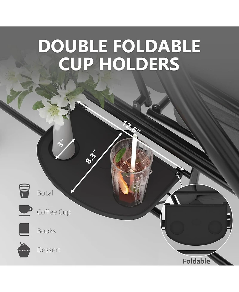 GarveeLife Outdoor Porch Swing with Adjustable Canopy 3 Seat Patio Swing Chair Heavy Duty Outdoor Swing with Cup Holder Tray Cushion and Pillows