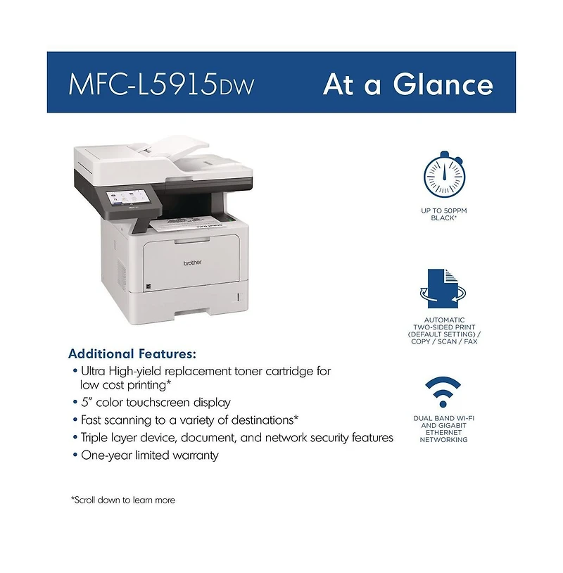 Brother MFCL5915DW Business Monochrome Aio Copy/Fax/Print/Scan Laser Printer