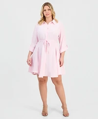 Full Circle Trends Trendy Plus 3/4-Sleeve Belted Godet Shirtdress