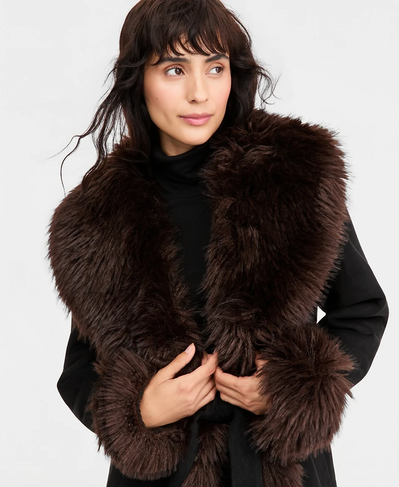 Avec Les Filles Women's Faux-Fur-Shawl-Collar Faux-Shearling Coat