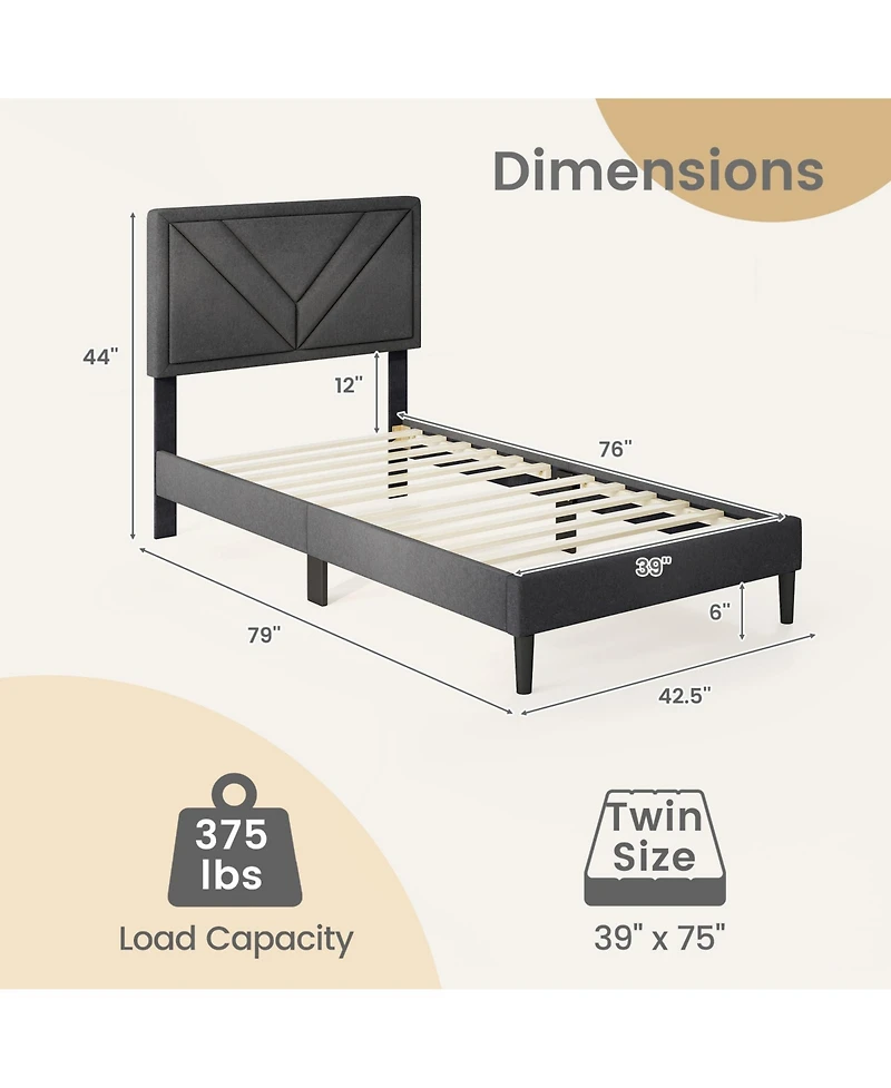 Slickblue Platform Bed Frame with Upholstered Tufted Headboard Slats