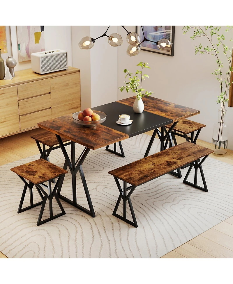 Slickblue 5 Piece Dining Room Set Rectangular Table 2 Benches 2 Stools