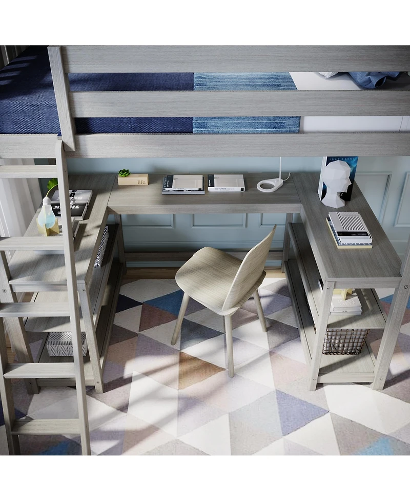 Max & Lily Twin Loft Bed, Solid Wood Bed with Desk and Storage Shelves for Kids