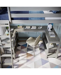 Max & Lily Twin Loft Bed, Solid Wood Bed with Desk and Storage Shelves for Kids