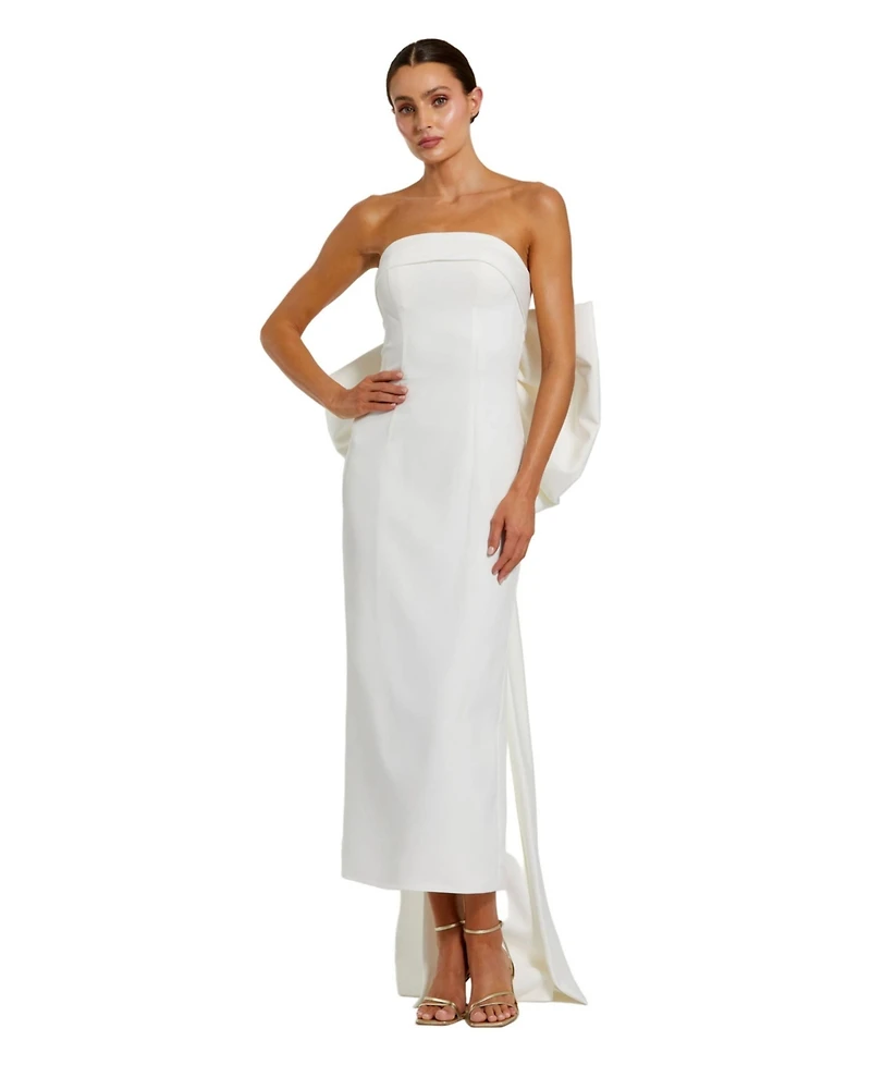 Mac Duggal Women's Strapless Satin Column Ankle Dress With Bow Detail