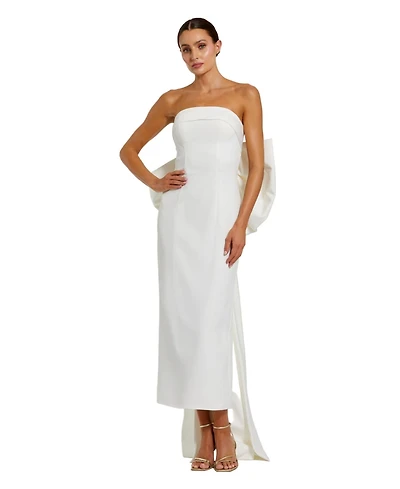 Mac Duggal Women's Strapless Satin Column Ankle Dress With Bow Detail