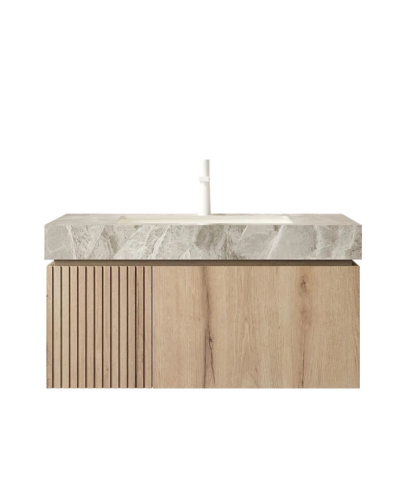 Sillysis 30 Inch Wall Mounted Bathroom Vanity with Italian Sintered Stone Top, Ceramic Sink, Soft Close Storage