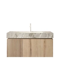 Sillysis 30 Inch Wall Mounted Bathroom Vanity with Italian Sintered Stone Top, Ceramic Sink, Soft Close Storage