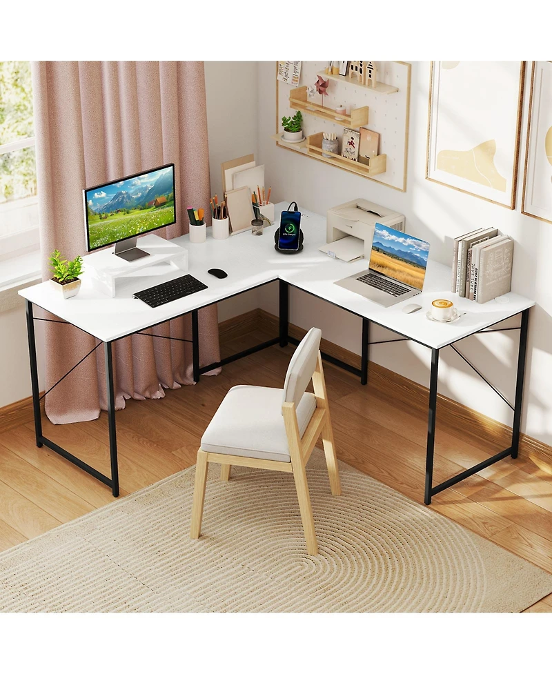 Slickblue 95 Inch L-Shaped Computer Desk with Monitor Stand Reversible