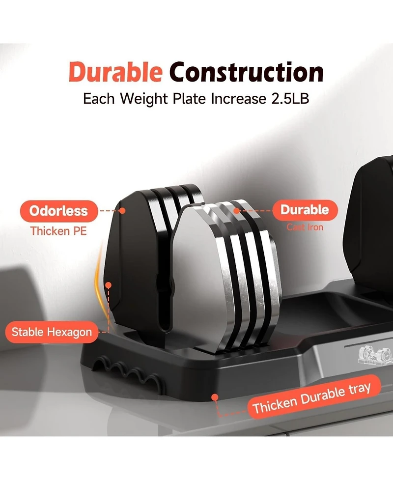 Fed Fitness 15LB to 55LB Adjustable Dumbbell Set Pair 5-Level Weights Anti-Slip Handle Full Body Workout Equipment