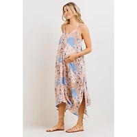 Hello Miz Maternity Floral Midi Dress with Spaghetti Strap and Pockets