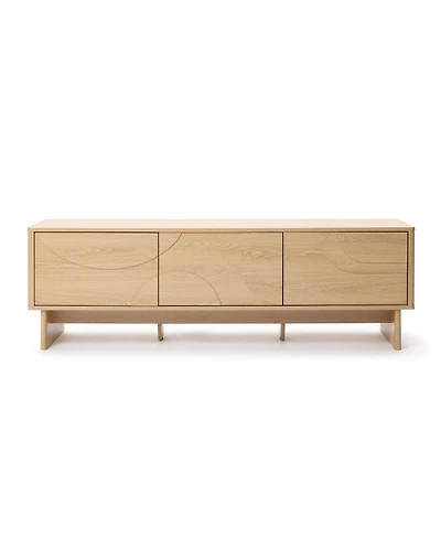 LuxenHome Modern Tv Console with 3 Doors, Geometric Carved Front, Light Wood, Manufactured Wood