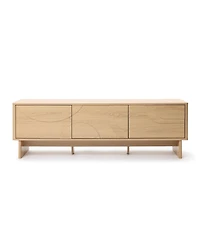 LuxenHome Modern Tv Console with 3 Doors, Geometric Carved Front, Light Wood, Manufactured Wood