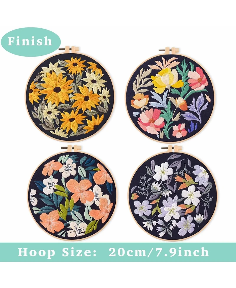 Gnuadz 4pieces Embroidery Starter Kit Patterns Instructions Beginner Cross Stitch Plastic Rings Threads