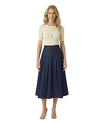 Modenaire Women's High-Waist Pleated A-Line Midi Skirt