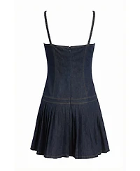 Modenaire Women's Ayesha Fitted Spaghetti Strap Pleated Mini Dress