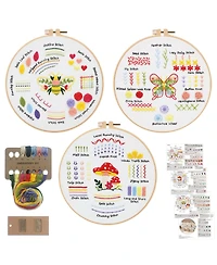Gnuadz Embroidery Kit Beginners 3 Packs 30 Stitches Practice Tool Hoop Threads