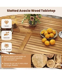 Sugift 7-Piece Pe Wicker and Acacia Wood Patio Dining Set